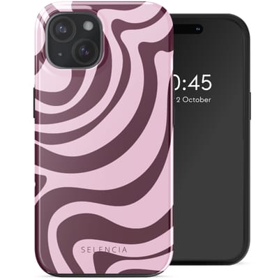 Selencia Hoesje - Geschikt voor Apple iPhone 15 - Backcover geschikt voor MagSafe - Wavy Swirl Pink Plum