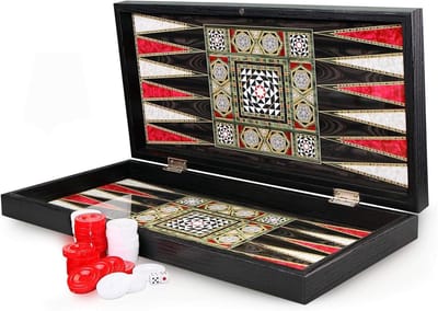 Backgammon Speelset - Tafelspel - Gezellig Spelen - Luxe Inlegwerk - XXL Formaat - Houtkleur