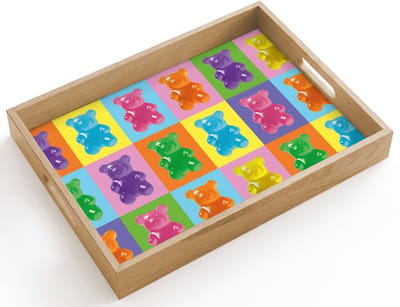 Dienblad hout 40x30 cm - Schootdienblad - Art- Snoep - Kleurrijk - Borrelplank rechthoek - Plateau dienbladen