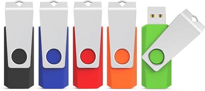 Set van 5 USB-Sticks 16 GB – USB 3.0 Flashdrives met 360° Draaibaar Metalen Design – Kleurrijk (Zwart, Zilver, Blauw, Groen, Rood)