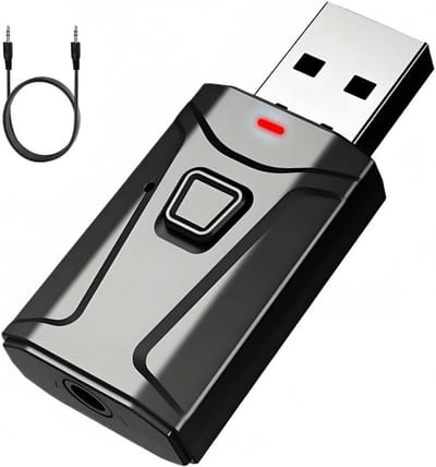 USB Bluetooth 5.1 Auto-adapter met 3,5 mm Jack – 2-in-1 USB Bluetooth 5.1-ontvanger en -zender voor , PC, Autoradio, HiFi-installatie – Ingebouwde Microfoon – Ondersteunt Handsfree Oproepen – Muziek Afspelen