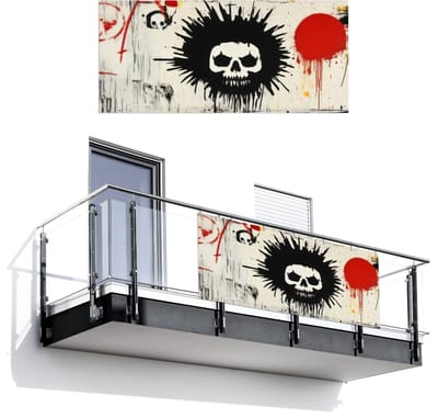 Balkonscherm 200x90 cm - Balkonposter Graffiti - Schedel - Abstract - Rood - Balkon scherm decoratie - Balkonschermen - Balkondoek zonnescherm