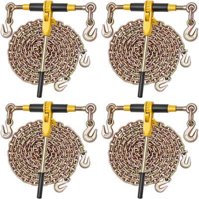Tendeur à cliquet pour chaîne, Chaînes G80 de 5/16 po x 12,8 pi, Capacité de charge de travail de 8000 lb du tendeur à cliquet, Ensemble de chaînes et de tendeurs, Chaîne d'arrimage pour le transport