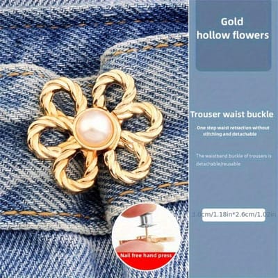 1 stuks Bloemen Tailleband Gespvrije Broek, Tailleband van Jeans, Groot naar Klein, Geen Markering Vaste Knoop Aantrekgereedschap goud
