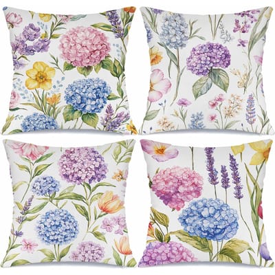 Veelkleurig Hortensia Thema Digitale print kussensloop Korte pluche Geschikt voor woonkamers slaapkamers banken sierkussenhoes 35x35cm
