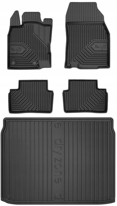 Frogum No.77 Automatenset + Dry Zone Kofferbakmat - Geschikt voor Renault Kadjar (2015-2022) - Bovenste Laadvloer - Complete Set - TPE Rubber - Hoge Rand - Geurloos - Zwart