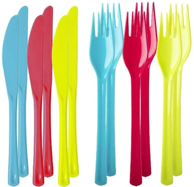 Set van 12x messen en 12x vorken - kunststof - herbruikbaar plastic - 19 cm - BBQ / Verjaardag