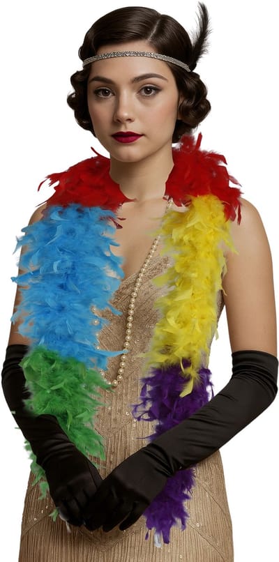 Fiestas Guirca Carnaval verkleed boa met veren - multi kleuren - 80 gram - themafeest - Glitter and Glamour - volume veertjes