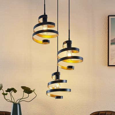 Lindby - hanglamp - 3lichts - IJzer - H: 26 cm - E27 - matzwart, goud