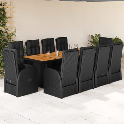 vidaXL - 11-delige - Tuinset - met - kussens - poly - rattan - zwart