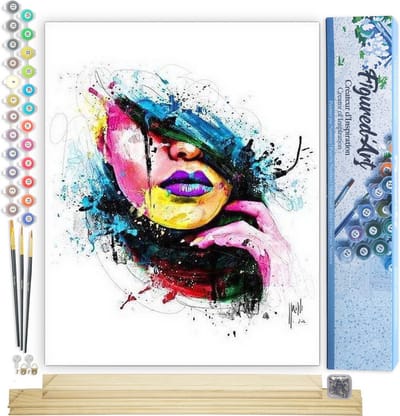 Figured'Art Schilderen op Nummer Volwassenen canvas Gezicht van de vrouw - Handwerk acrylverf Kit DIY Compleet - 40x50cm met DIY houten lijst