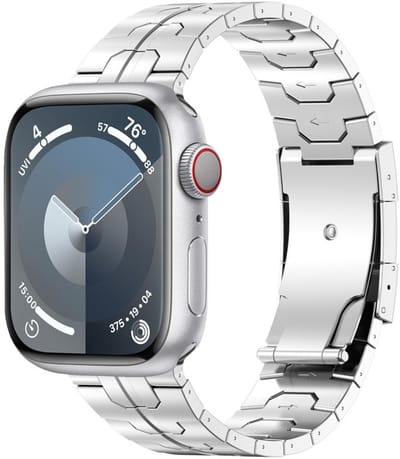 Titanium bandje - geschikt voor Apple Watch 1/2/3/4/5/6/7/8/9/10/11/ SE (1,2,3) met maat 38 mm / 40 mm / 41 mm en 42 mm (Watch 10/11) - schakelband met vlindersluiting - zilver