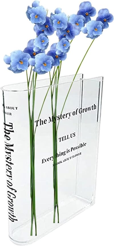 Boek Vaas - Acryl Vaas - Bloemen Decoratie - Uniek Boek Design - 22.5 x 15.7 x 5.3 cm - Transparant