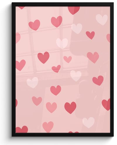 Poster in lijst - Fotolijst 60x80 cm - Posters - Hartjes - Patroon - Roze - Eenvoudig - Posterlijst zwart - Decoratie - Wanddecoratie woonkamer - Muurdecoratie slaapkamer