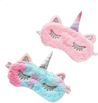 Eenhoorn Slaapmasker - Pluche Blinddoek - Rustige Slaap - Zacht Comfort - 2 Stuks - Roze