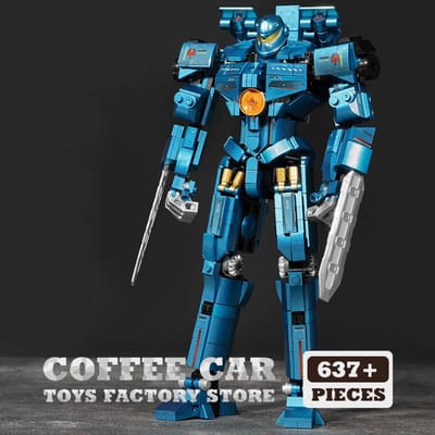 Bouwstenen Mech Robot Model Beweegbare Gewrichten Zware Mecha Krijger MOC Blokken Kinder Speelgoed Gevechtsklare Pantser Cadeaus blue