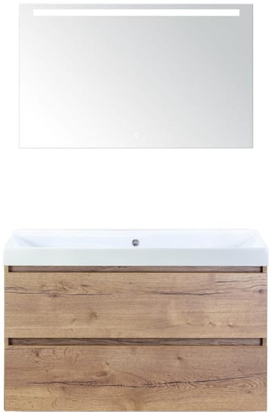 Maxx XL Badmeubelset 100 cm - Natuur Eiken - Wastafel Just Zonder Kraangat met LED Spiegel