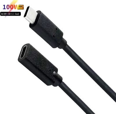 NÖRDIC USBC-N1166 USB-C naar USB-C verlengkabel - USB3.2 Gen2 - PD100W - 10Gbps - Thunderbolt3 - 1m - Zwart