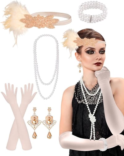 6 Delen 1920 Flapper Great Gatsby Accessoires voor Vrouwen - Stijlvolle 1920s Kostuum Accessoires voor Feest en Themadagen