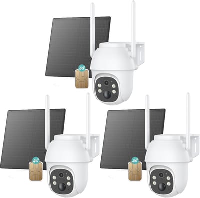 ieGeek Beveiligingscamera Draadloos Buiten - 2K Solar Wifi Camera - voor Huisbeveiligingssysteem - Batterijgevoede Bewakingscamera met Zonnepaneel - 360° PTZ - Kleuren Nachtzicht - Bewegingssensor - Werkt met Alexa - 3 Stuks