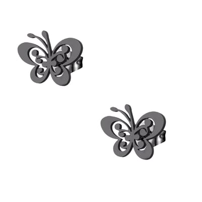 Aramat Jewels | Oorbellen | Zwarte vlinder oorstekers staal – 8x10mm open vleugel | | | |10mm | Staal | Kinderen, Volwassenen | Verkleurd niet