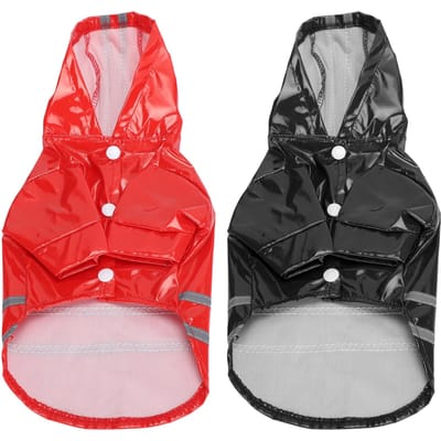 Imperméable pour animaux de compagnie Chien Bande réfléchissante Veste de pluie Respirant Imperméable Vêtement de pluie à capuche(Rouge Noir M) M noire rouge