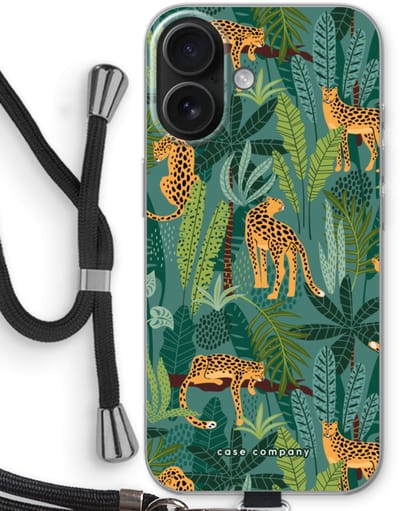 Case Company® - Hoesje met koord geschikt voor iPhone 16 hoesje met Koord - Luipaard 2 - Telefoonhoesje met Zwart Koord - Bescherming aan alle Kanten en Over de Schermrand
