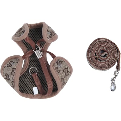 Huisdier Tuig Lijn Polyester Verstelbaar Ademend Ontsnappingsbestendig Hondenvest Tuig Lijn voor Katten Honden L(90g/3.2oz) kaki