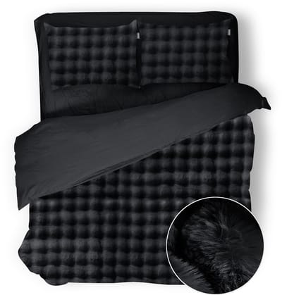 Eleganzzz Dekbedovertrek Shiny Bubble Pom Pom Flanel Fleece - Black - Dekbedovertrek 200x200/220cm - 100% flanel fleece - Tweepersoons dekbedovertrekken - 200x220cm - Teddy Dekbedovertrek - Fluffy Dekbedovertrek - Effen Dekbedovertrek