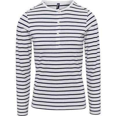 Premier Dames/Dames Lang John Gestreept Rol Mouw T-shirt (Wit/Zwaar)