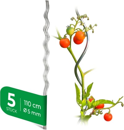 Verpakking van 5 tomatenstokken 110 cm x 5 mm Ø tomatenspiraalstokken gegalvaniseerde trellisstokken tomatenstokken 110 cm tomatentrellissteun plantenstokken tomatenstok plantenstandaard plantplug tomatenspiraalstok