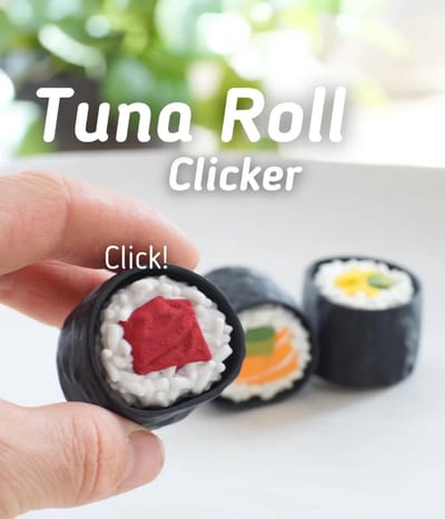 Tonijn Sushi Clicker 3D Print - Vera's Arts & Dice - Tuna Sushi Clicker 3D Print - Speelgoed - Clickers - Stim Toy - Stimmen - Fidget Toy - Sushi Figuur - Verzamelobject - Zwart Donker Rood Wit