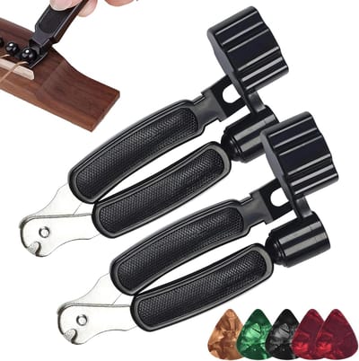 Gitaargereedschap Set - Snaarwisselaar - Gitaar Onderhoud - Ergonomische Handgreep - 2 Wisselaars 5 Plectrums - Zwart