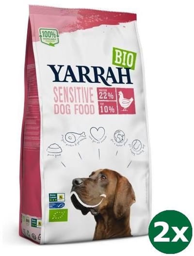 2x10 kg Yarrah dog biologische brokken sensitive kip zonder toegevoegde suiker hondenvoer NL-BIO-01
