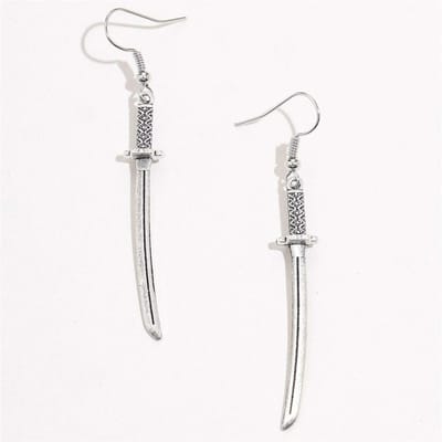 Unisex, Punk, Antiek Zilver, Kleine Dolk Oorbellen, Metalen Zwaard, Zwaard, Legering Sieraden. white