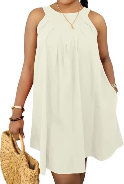 ASTRADAVI Casual Chic - Dames Zomer Jurk - Mooie Crêpe Mouwloze Jurk met Zijzakken - Off-White / Small