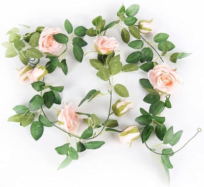 Kerstkrans - Nep Rozen - Woondecoratie - Zijde Kunstbloemen - 2.4 Meter - Roze
