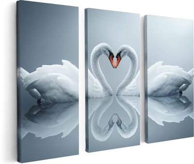 Artaza Canvas Schilderij Drieluik Twee Zwanen in een Hart Vorm - 120x80 - Foto Op Canvas - Canvas Print