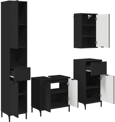 vidaXL - Badkamermeubel - Set - met - lade - Zwart - Samengesteld - hout, - metaal