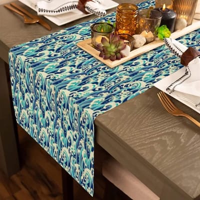 Tafel Runner - Decoratieve Loper - Tafel Decoratie - Katoen Linnen Mix - 41x183 cm - Blauw