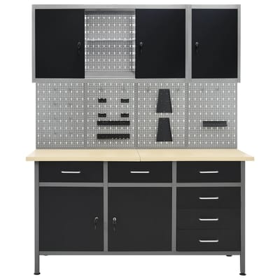 vidaXL - Werkbank - met - vier - wandpanelen - en - twee - kasten