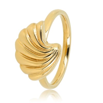 My Bendel - Ring Goudkleurig met Schelp - Goudkleurige Statement Ring - Schelpvorm - Elegant en Uniek - met Luxe Cadeauverpakking | Sieraden Voor Dames | Maat 17.00 Mm / Maat 53