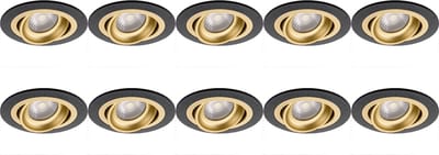 Spot Armatuur 10 Pack - Proma Alpin Pro - GU10 Inbouwspot - Rond - Zwart/Goud - Aluminium - Kantelbaar - Ø92mm