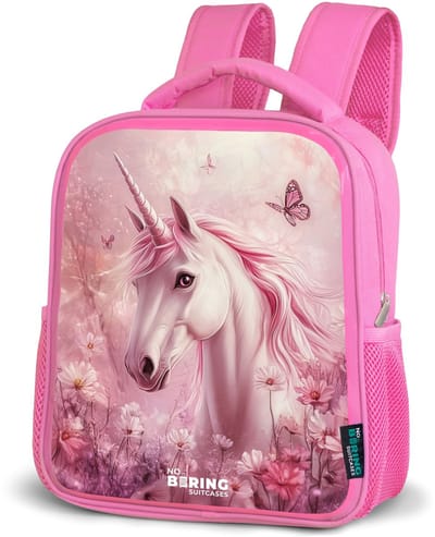 NoBoringSuitcases.com® - Rugzak roze - Schooltas meisjes - Eenhoorn - Roze - Vlinders - Bloemen - Kinder rugtas meisje - Boekentas kind - Kinderrugzak voor school - Schoolrugzak