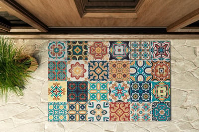 Coloray Buiten Deurmat - Blauw Droogloopmat Buiten - Azulejo tegels Vuilvangmat Buiten - Moderne Entree Inrichting - Zomer Buitenmat - Modieuze Buitenmat Met Design - 90x60 cm