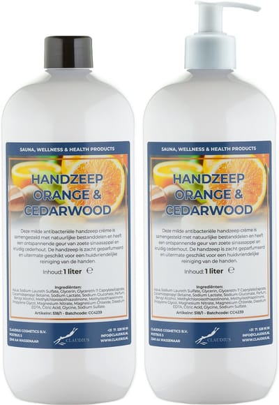 Handzeep Sweet Orange & Cedarwood 1 liter - set van 2 stuks - met gratis pomp - Voordeelverpakking