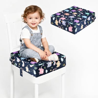 Verstelbare Kinderstoelverhoger met Wasbare Kussen en Veiligheidsgordels - Antislip, Dismountable, 32 x 32 x 8 cm voor Comfortabele Maaltijden