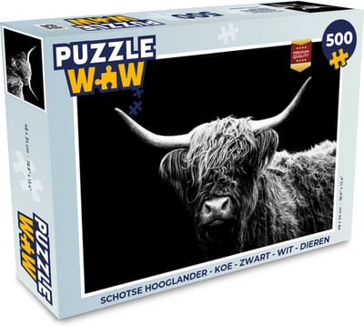 Puzzel Schotse Hooglander - Koe - Zwart - Wit - Dieren - Legpuzzel - Puzzel 500 stukjes
