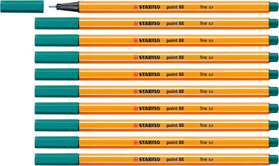 STABILO point 88 - Premium Fineliner - Fine 0,4 mm – Turquiose Blauw– Doos 10 stuks