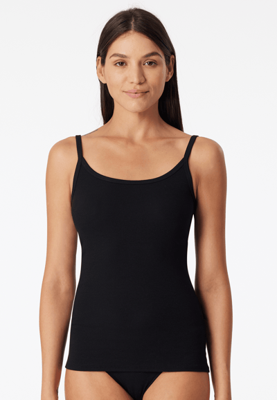 SCHIESSER Pure Rib singlet (1-pack) - dames spaghettitopje dubbelrib biologisch katoen zwart